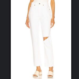 RE/DONE 70s Distressed Straight-Leg White With Rip Jeans 27